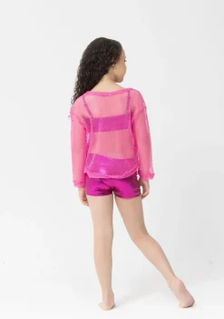 Hot Studio 7 Long Sleeve Fishnet Crop | Hot Pink